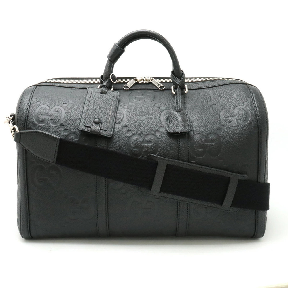 GUCCI Jumbo GG Duffle Bag Boston Travel Shoulder Leather Black